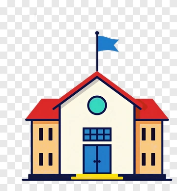 Colorful School Building With Flag PNG