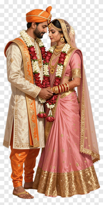 Wedding Couple In Traditional Attire PNG