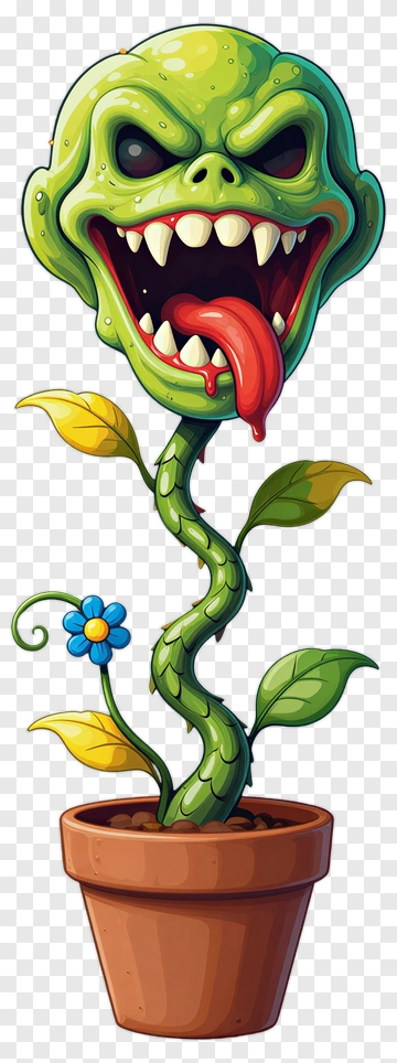 Cartoon Plant Monster With A Flower In A Pot PNG