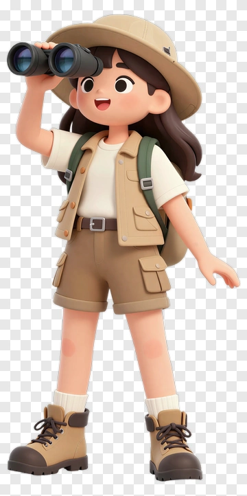 Cartoon Explorer Holding Binoculars PNG