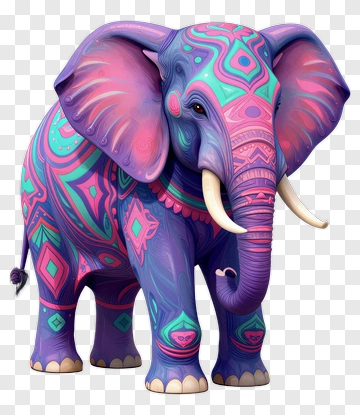 Colorful Elephant With Intricate Patterns PNG