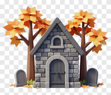 Cartoon House Surrounded By Autumn Trees PNG