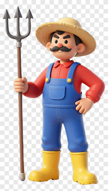 3D Farmer Holding A Pitchfork PNG