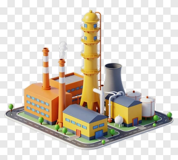 3D Industrial Factory With Smokestacks And Storage Tanks PNG