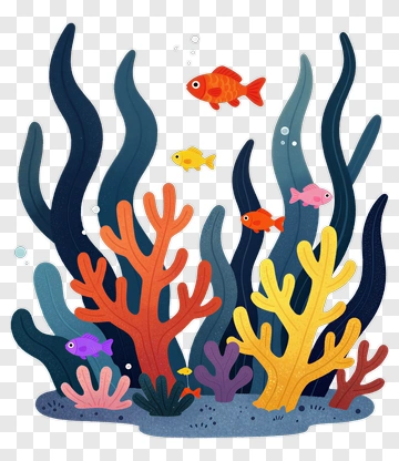 Colorful Underwater Scene With Fish And Coral PNG