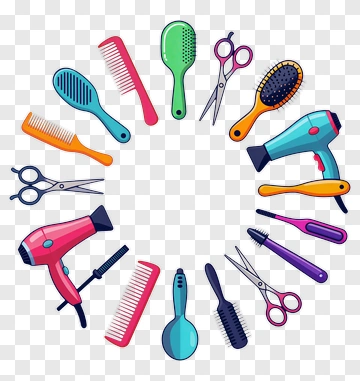 Colorful Hair Styling Tools Arrangement PNG