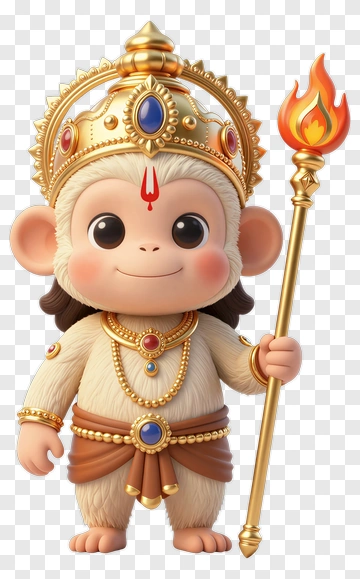 3D Monkey Holding A Flame Staff PNG