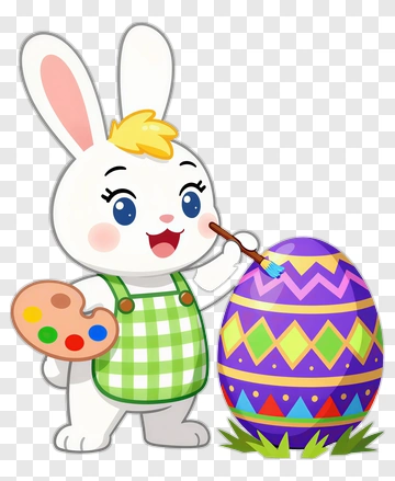 Cartoon Bunny Painting An Easter Egg PNG