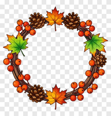 Autumn Wreath With Pinecones And Leaves PNG
