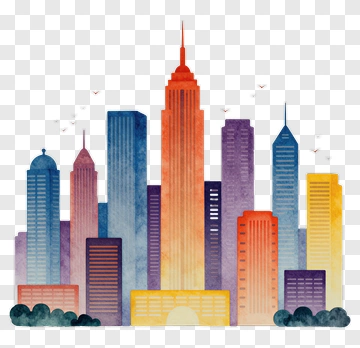 Watercolor City Skyline PNG