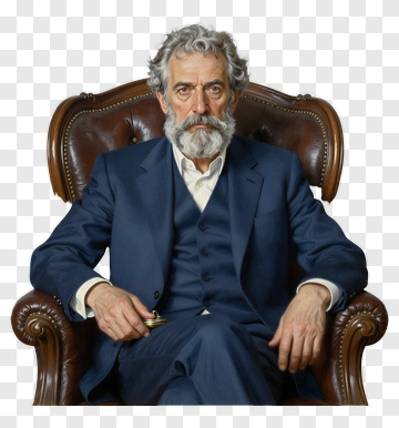 Elderly Man Sitting In A Leather Armchair PNG