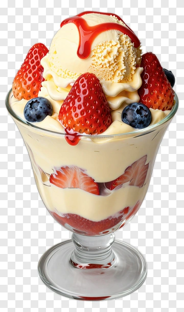Delicious Strawberry And Blueberry Ice Cream Sundae PNG