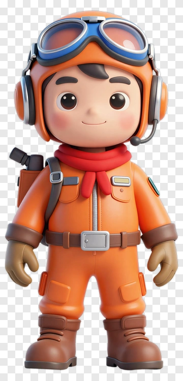 3D Cartoon Pilot Character PNG