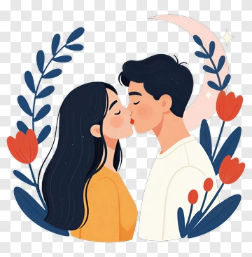 Couple Kissing Under A Moonlit Sky PNG