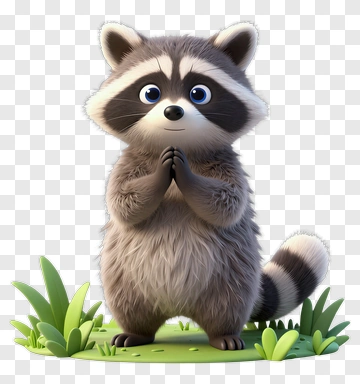 Cartoon Raccoon With Hands Together PNG