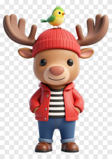 3D Cartoon Moose Wearing A Red Jacket PNG