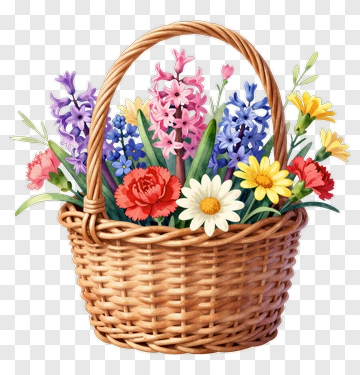 Flower Basket With Colorful Blooms PNG
