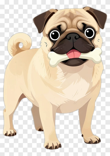 Cartoon Pug Holding A Bone PNG