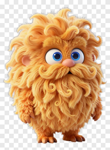 3D Cartoon Creature With Orange Fur PNG