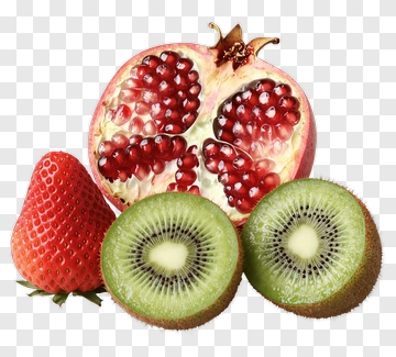 Pomegranate, Kiwi, And Strawberry Composition PNG