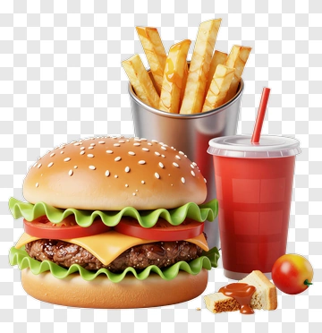 Burger Meal With Fries And Drink PNG
