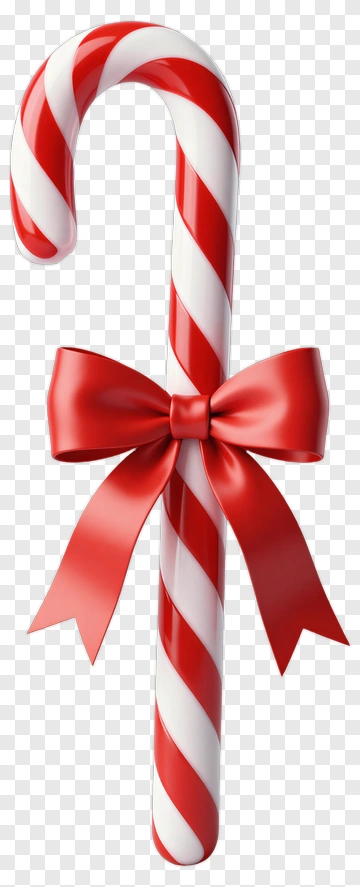 Candy Cane With Red Bow PNG