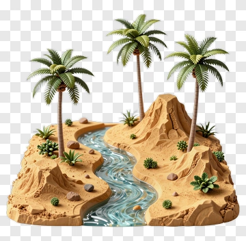 Desert Landscape With Palm Trees And River PNG