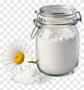 Glass Jar Of White Powder With Daisy Flower PNG