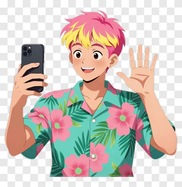 Cartoon Boy Taking A Selfie PNG