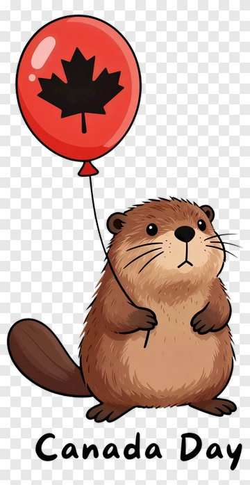 Cartoon Beaver Holding A Canada Day Balloon PNG