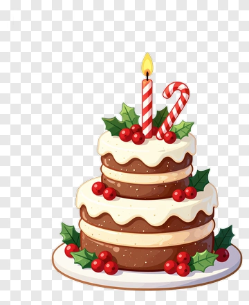 Birthday Cake With Candles And Holly PNG