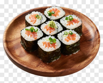 Sushi Rolls On A Wooden Plate PNG