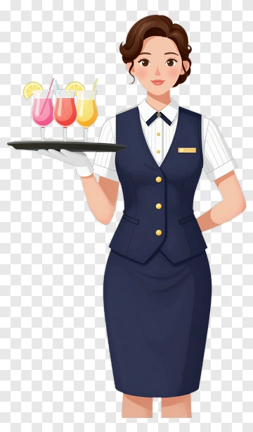 Waitress Holding A Tray Of Colorful Drinks PNG