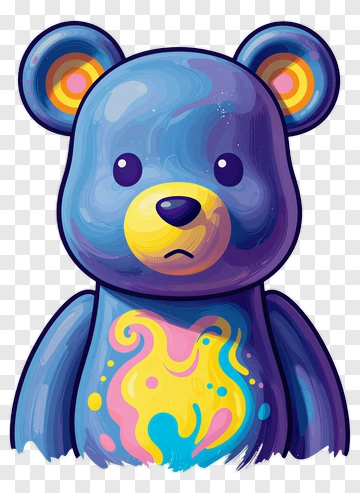 Colorful Cartoon Bear With Abstract Design PNG