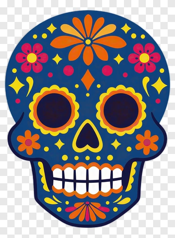 Colorful Sugar Skull With Floral Patterns PNG