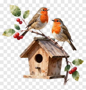 Pair Of Birds On A Birdhouse PNG