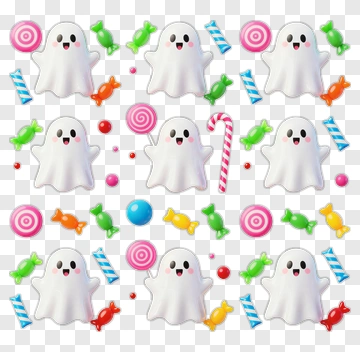Cartoon Ghosts Surrounded By Candy PNG