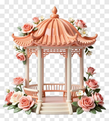Decorative Gazebo Surrounded By Pink Roses PNG