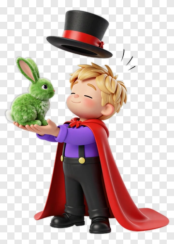 3D Magician Holding A Green Bunny PNG