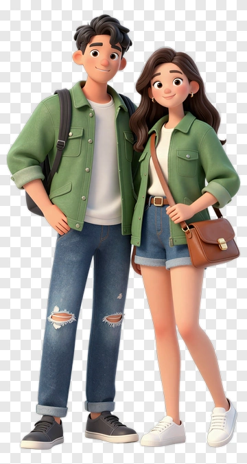 Cartoon Couple Standing Together PNG