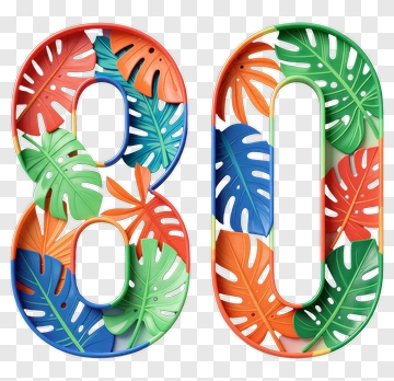 Colorful Number 8 With Tropical Leaves PNG
