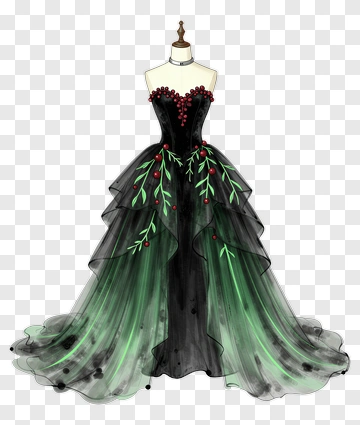 Elegant Black And Green Evening Gown Design PNG