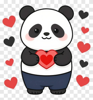 Cartoon Panda Holding A Heart PNG