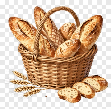 Bread Basket With Fresh Loaves And Slices PNG