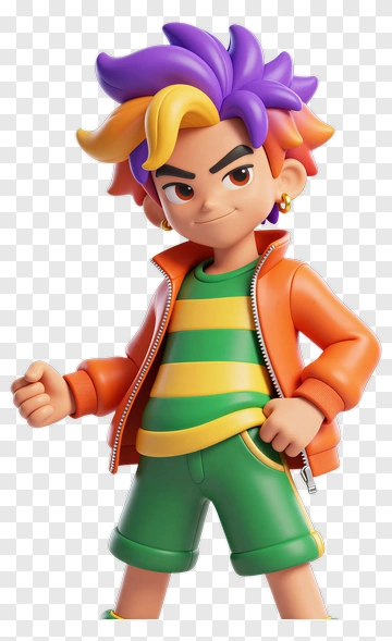 Cartoon Boy With Colorful Hair PNG