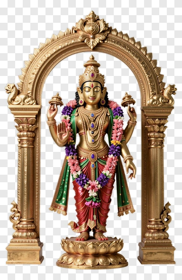 Hindu Goddess Statue With Floral Garland PNG