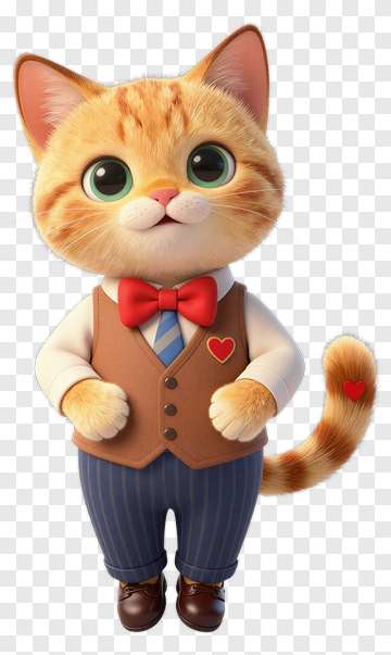3D Cat In A Suit With A Bow Tie PNG
