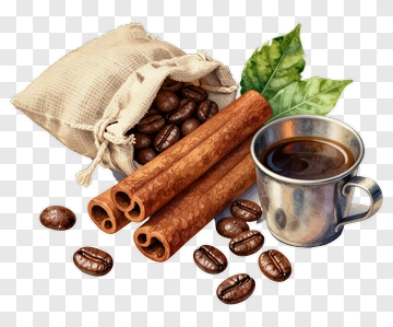 Coffee Cup With Cinnamon Sticks And Coffee Beans PNG