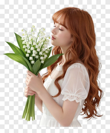 Woman Holding A Bouquet Of Lily Of The Valley PNG