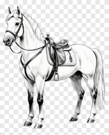 Black And White Horse With Saddle PNG